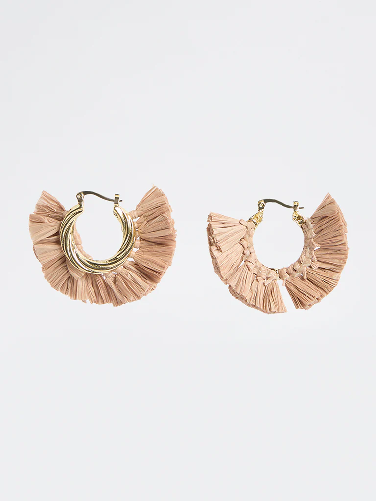 Westside Accessories Gold Raffia Hoop Earrings