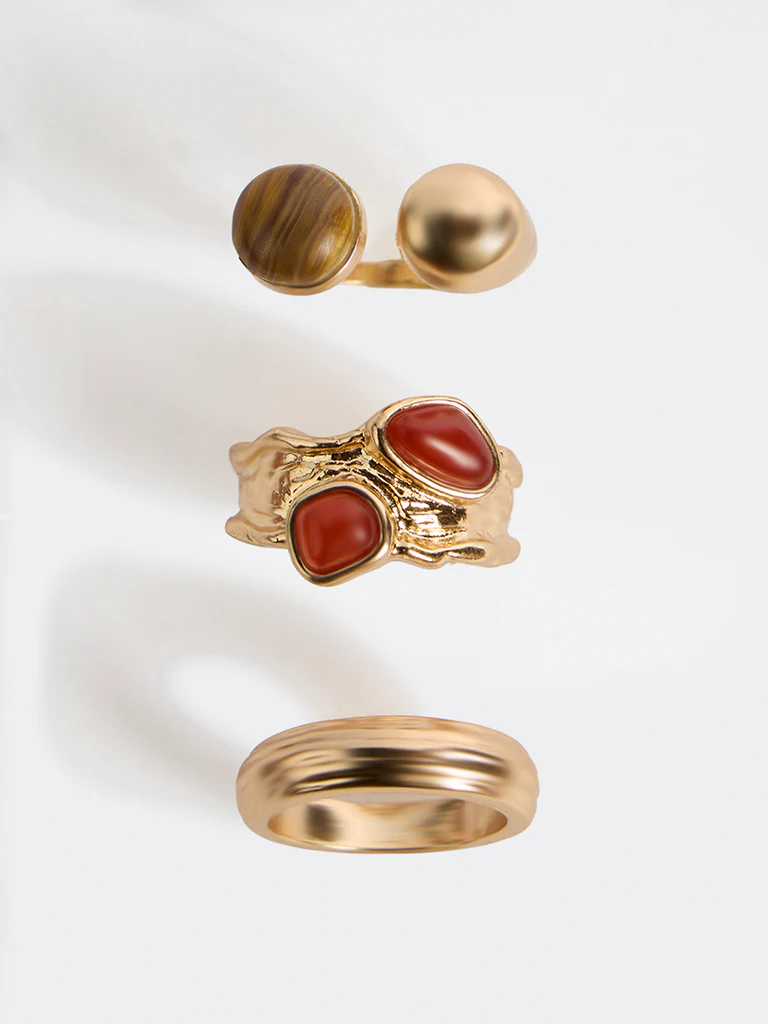 Westside Accessories Gold Resin Statement Rings - Pack of 3