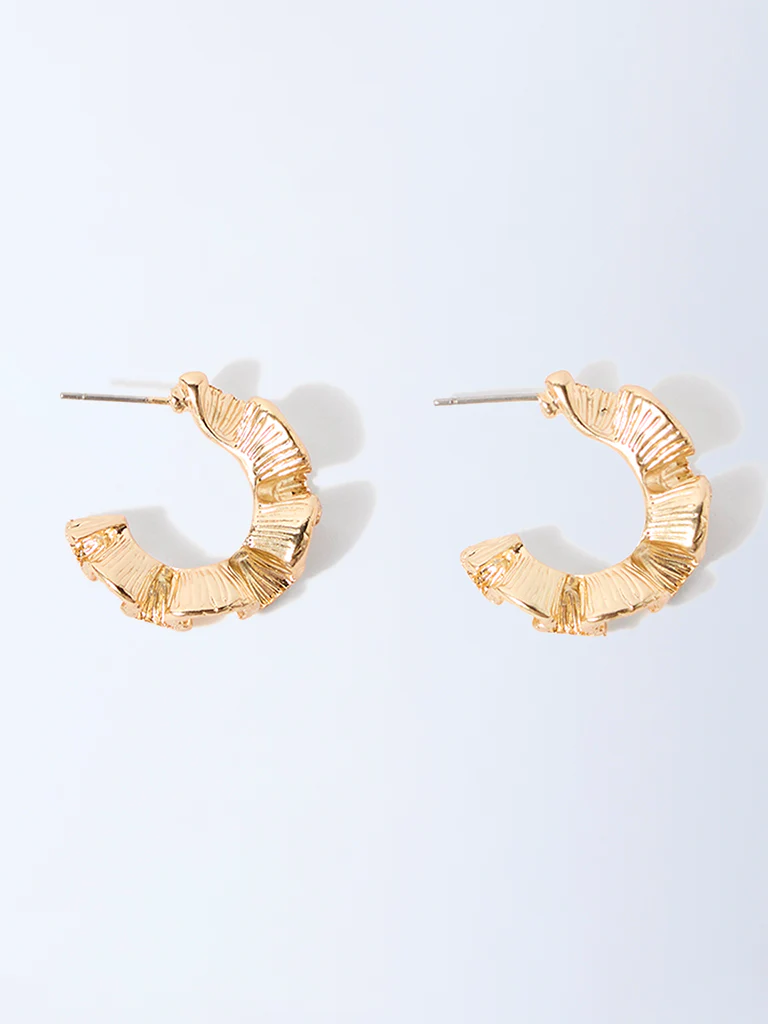 Westside Accessories Gold Ruffled Small Hoop Earrings - Image 2