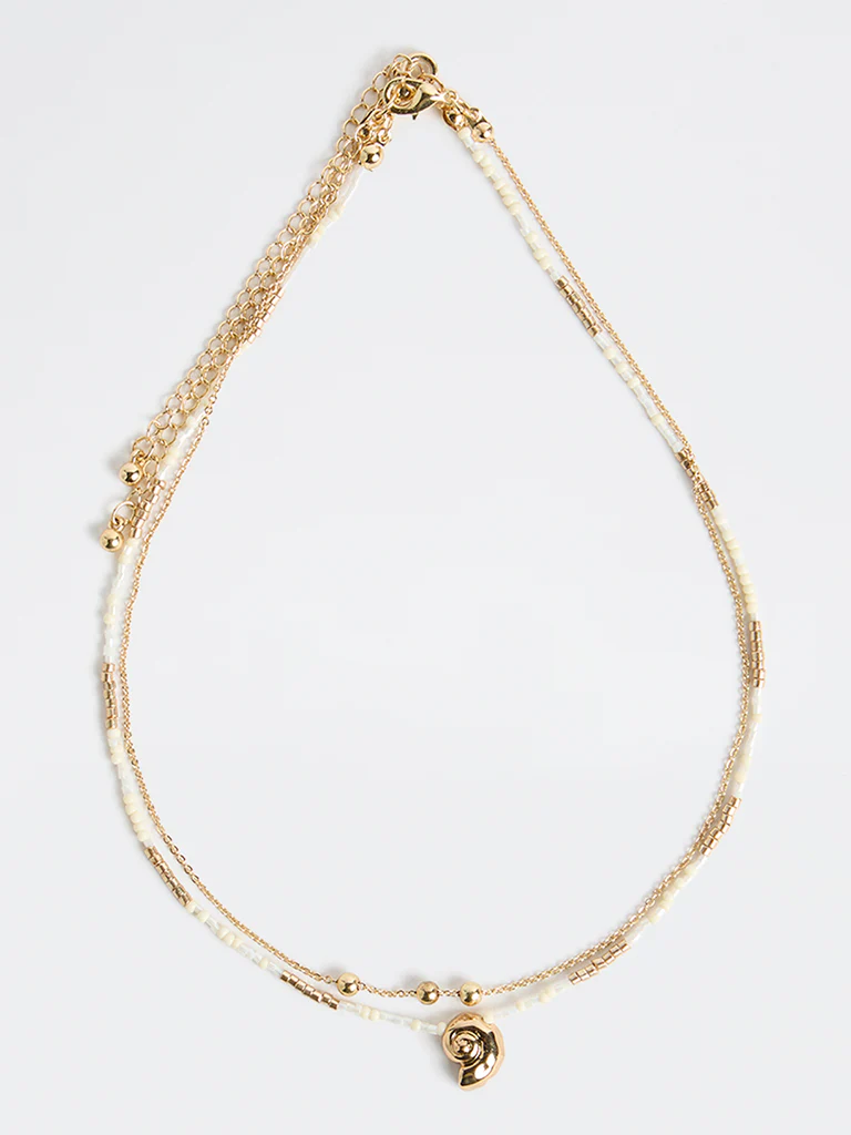 Westside Accessories Gold Sea Shell Bead Layered Necklace