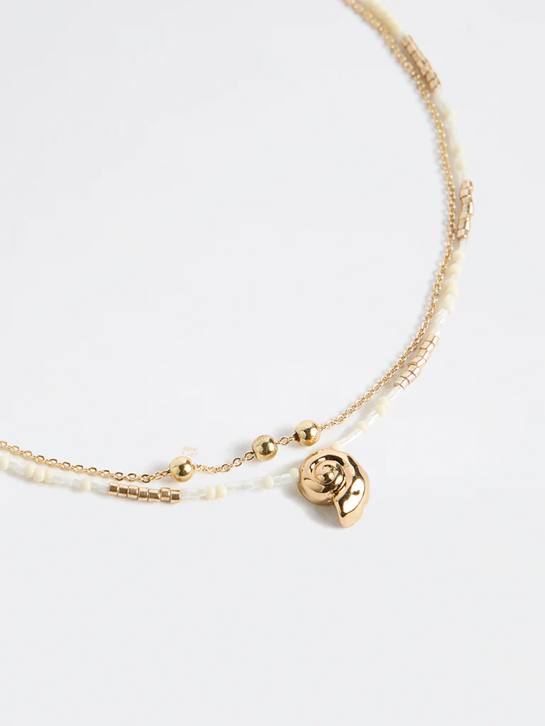 Westside Accessories Gold Sea Shell Bead Layered Necklace - Image 3