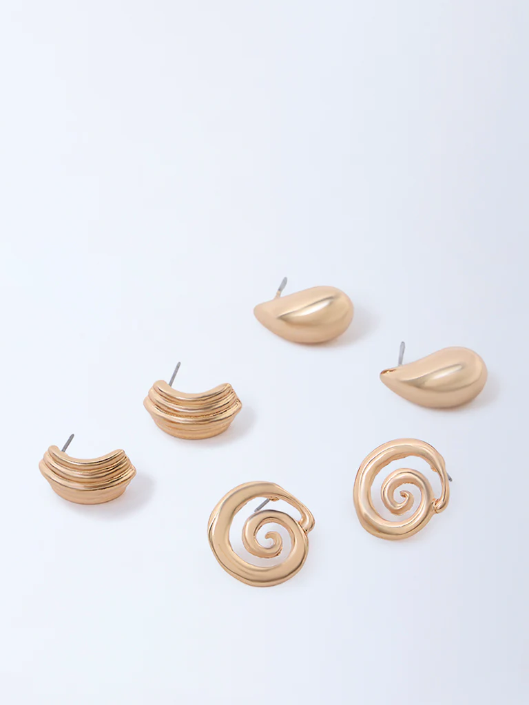 Westside Accessories Gold Spiral Design Studs - Pack of 3 - Image 2
