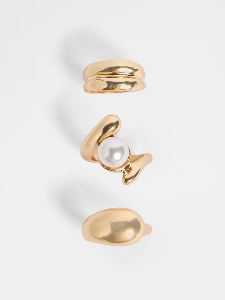 Westside Accessories Gold Statement Ring Set with Pearl Detail - Pack of 3