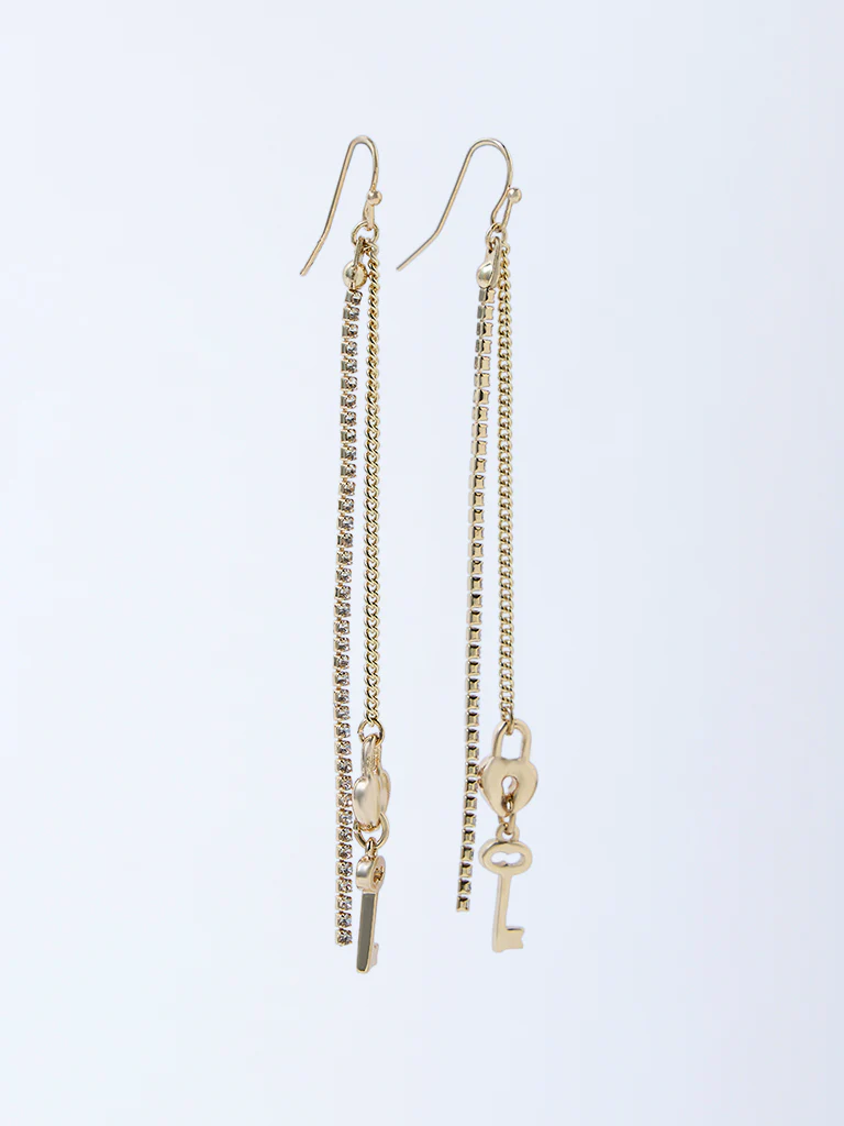 Westside Accessories Gold Stone and Key Long Earrings - Image 2