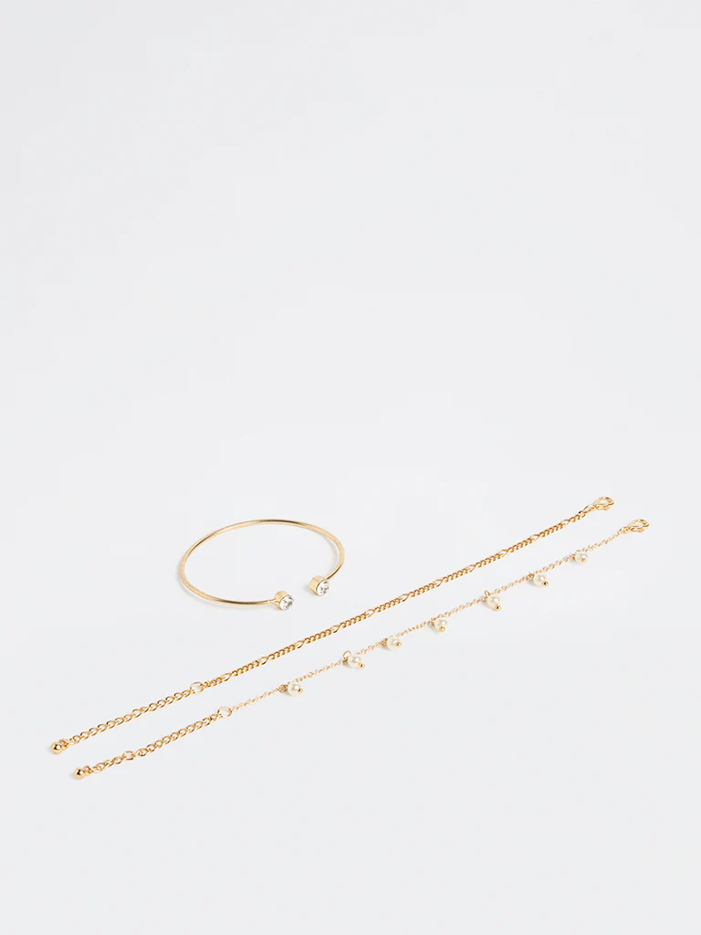 Westside Accessories Gold Stone Charm Bracelets - Pack of 3 - Image 2