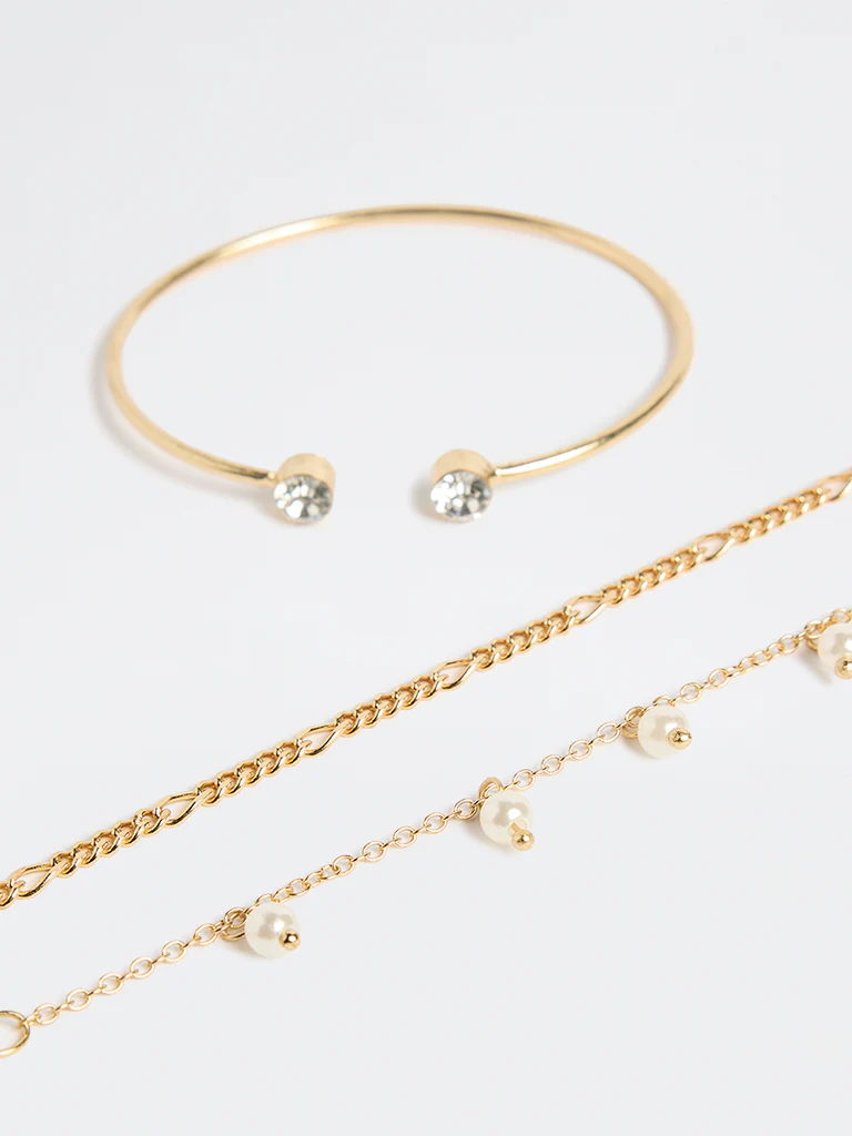 Westside Accessories Gold Stone Charm Bracelets - Pack of 3 - Image 3