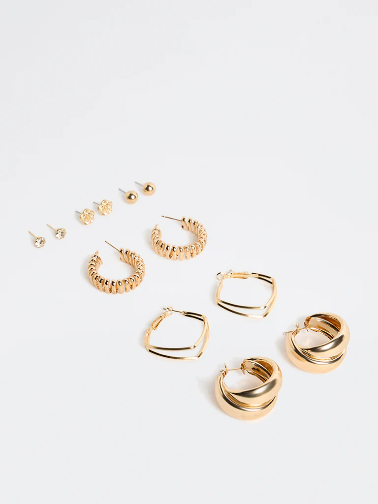 Westside Accessories Gold Stud and Hoop Earrings - Pack of 4 - Image 2