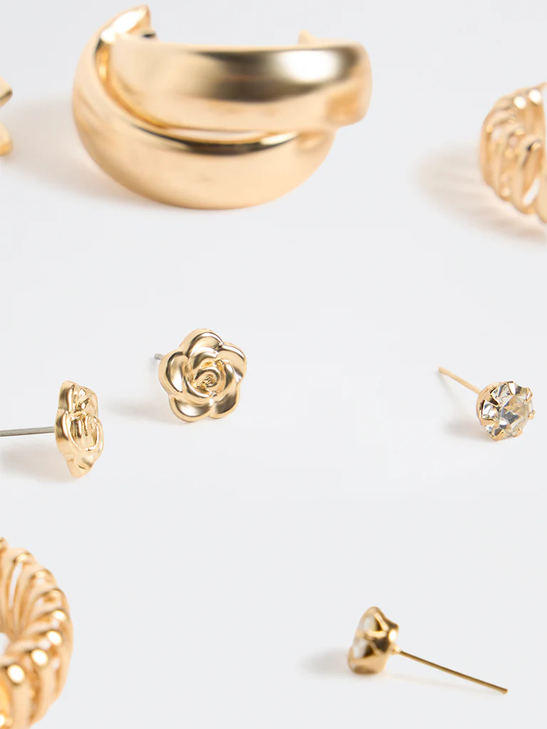 Westside Accessories Gold Stud and Hoop Earrings - Pack of 4 - Image 3
