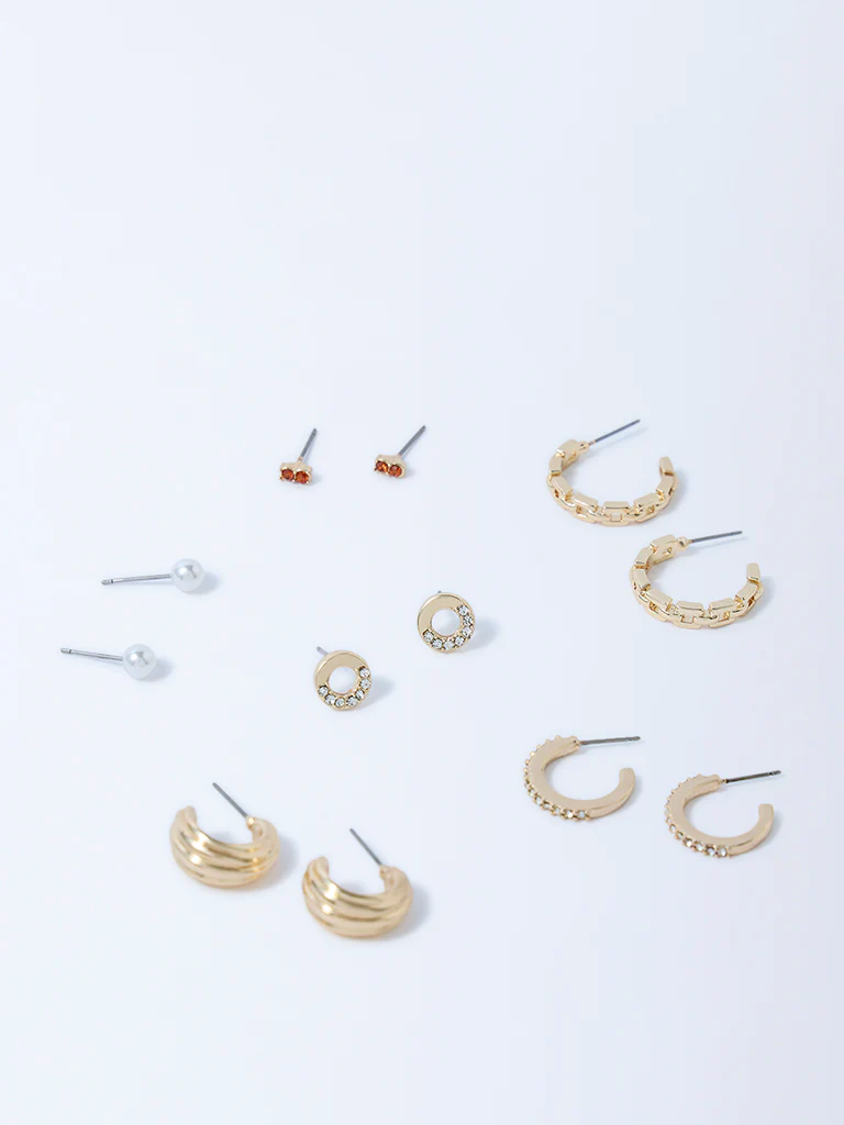 Westside Accessories Gold Stud and Hoop Earrings - Pack of 6 - Image 2
