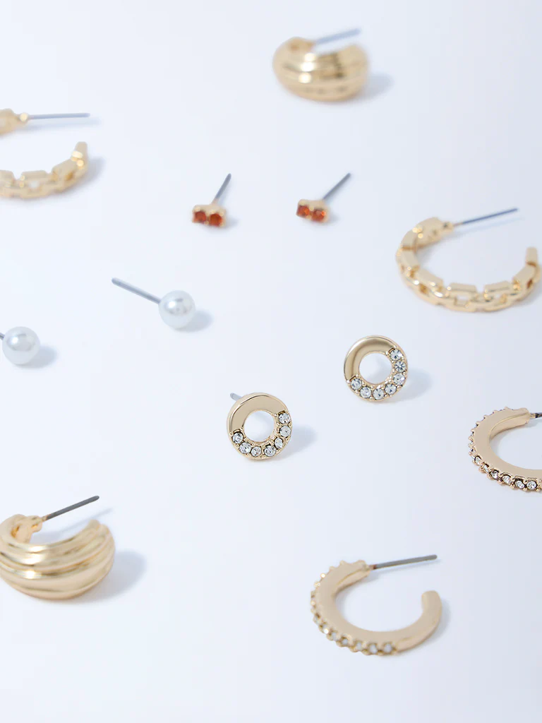 Westside Accessories Gold Stud and Hoop Earrings - Pack of 6 - Image 3