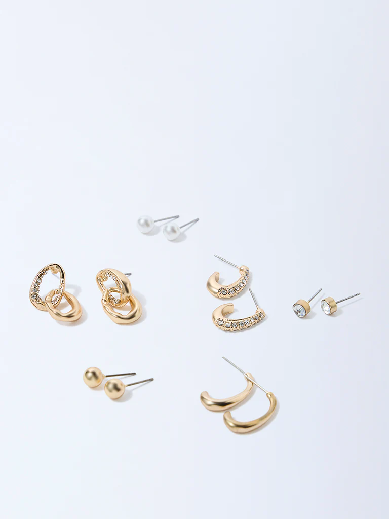 Westside Accessories Gold Stud and Hoop Earrings - Pack of 6 - Image 2