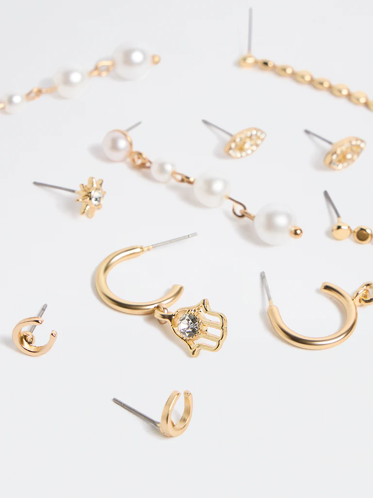 Westside Accessories Gold Stud and Hoops Earrings - Pack of 6 - Image 3
