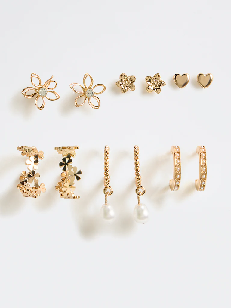 Westside Accessories Gold Stud & Hoop Earrings - Pack of 6
