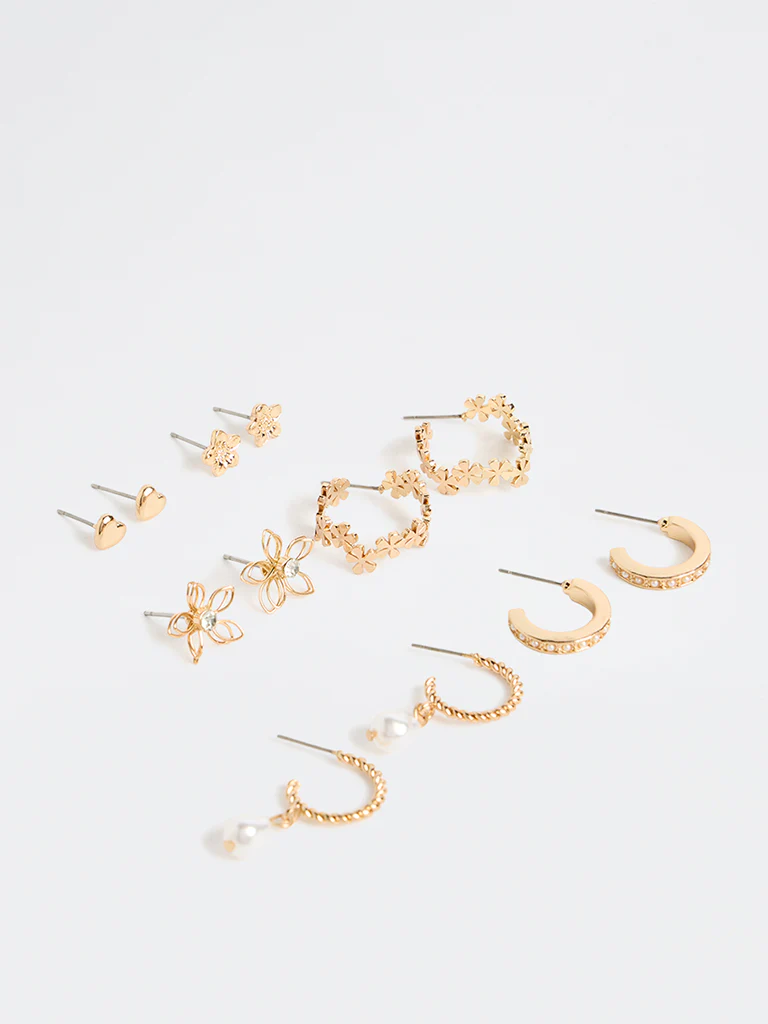 Westside Accessories Gold Stud & Hoop Earrings - Pack of 6 - Image 2