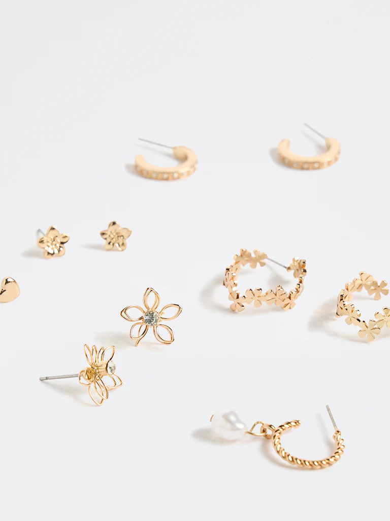 Westside Accessories Gold Stud & Hoop Earrings - Pack of 6 - Image 3