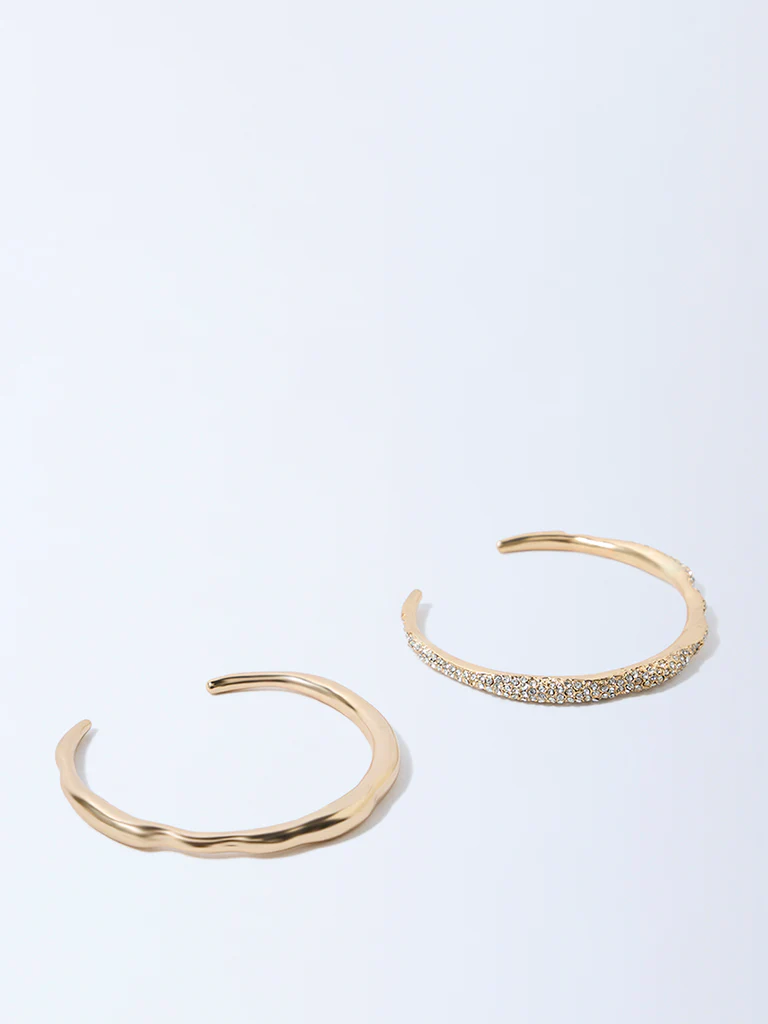 Westside Accessories Gold Studded Open Cuff Bracelets - Pack of 2 - Image 2