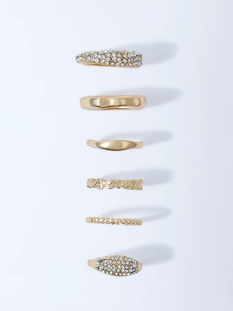 Westside Accessories Gold Studded Rings - Pack of 6