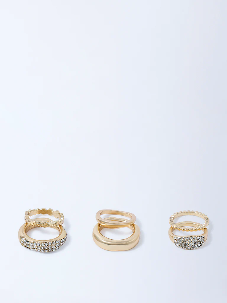 Westside Accessories Gold Studded Rings - Pack of 6 - Image 2
