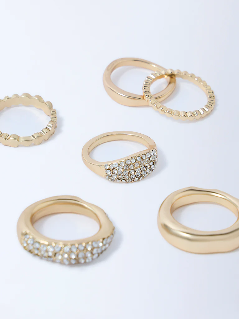 Westside Accessories Gold Studded Rings - Pack of 6 - Image 3