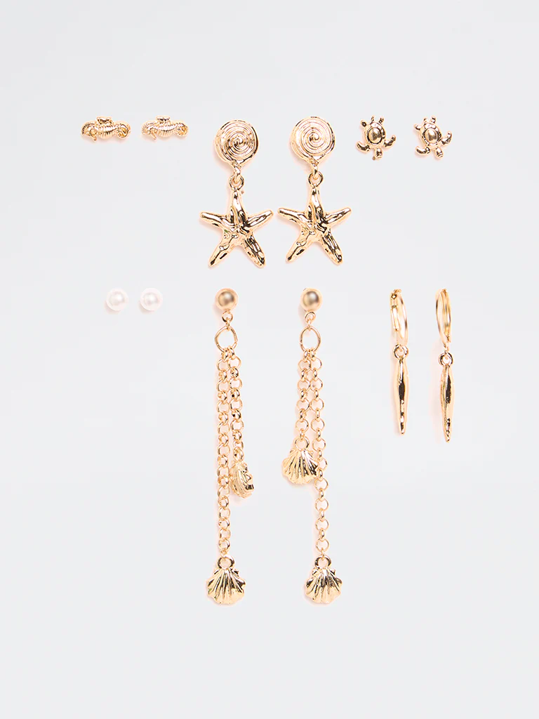 Westside Accessories Gold Studs and Dangler Earrings - Pack of 6