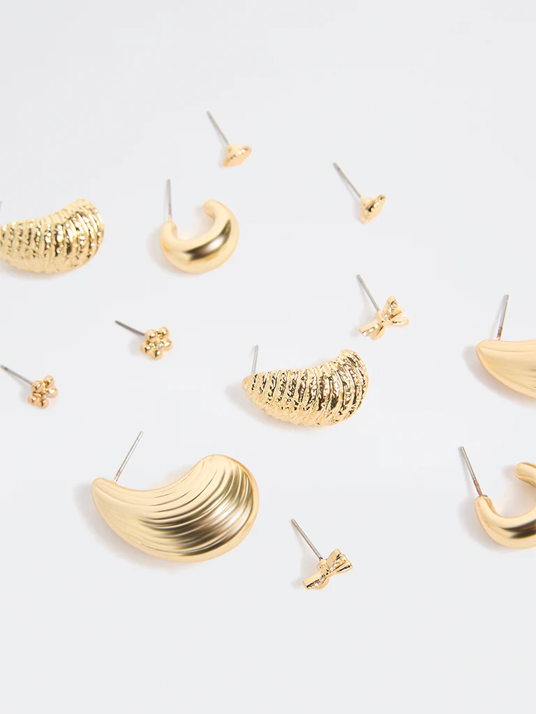 Westside Accessories Gold Studs and Hoop Earrings - Pack of 6 - Image 2