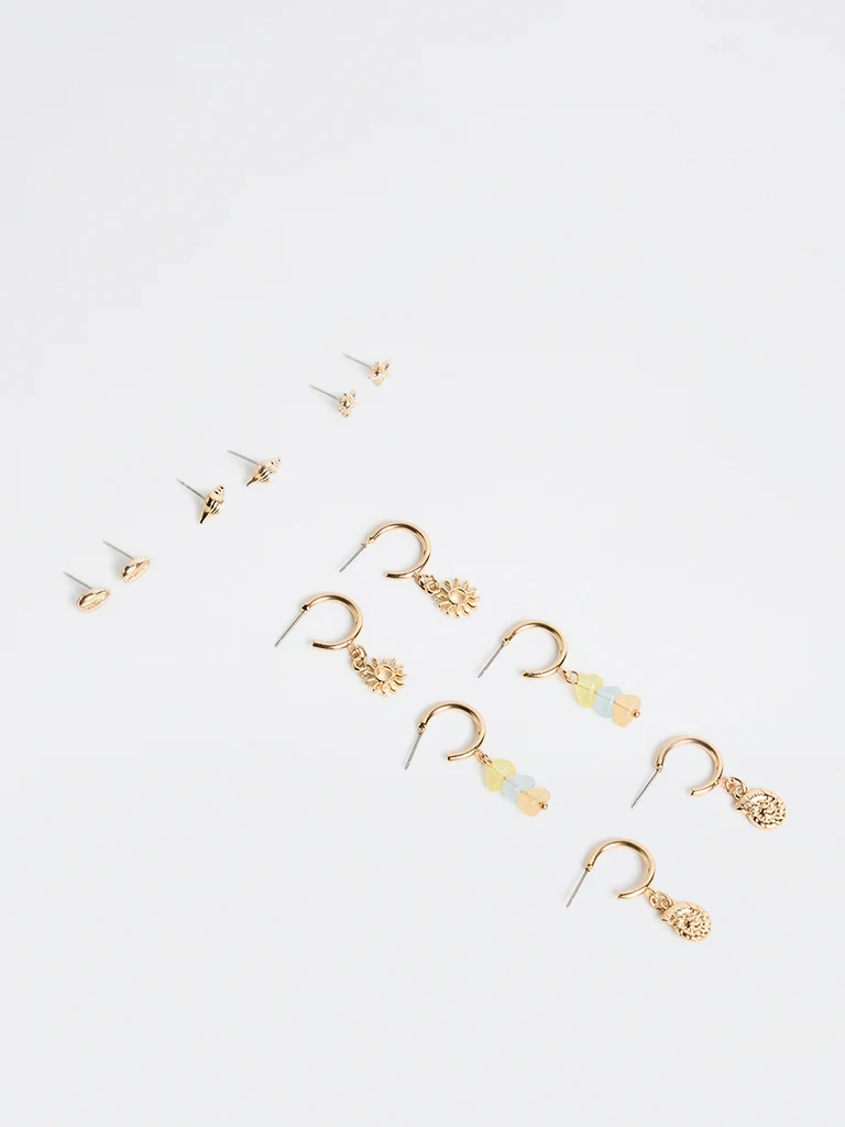 Westside Accessories Gold Studs and Hoops Earrings - Pack of 6 - Image 2