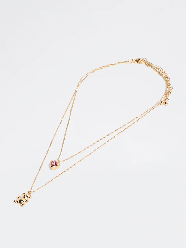 Westside Accessories Gold Teddy and Heart Necklace - Pack of 2 - Image 2