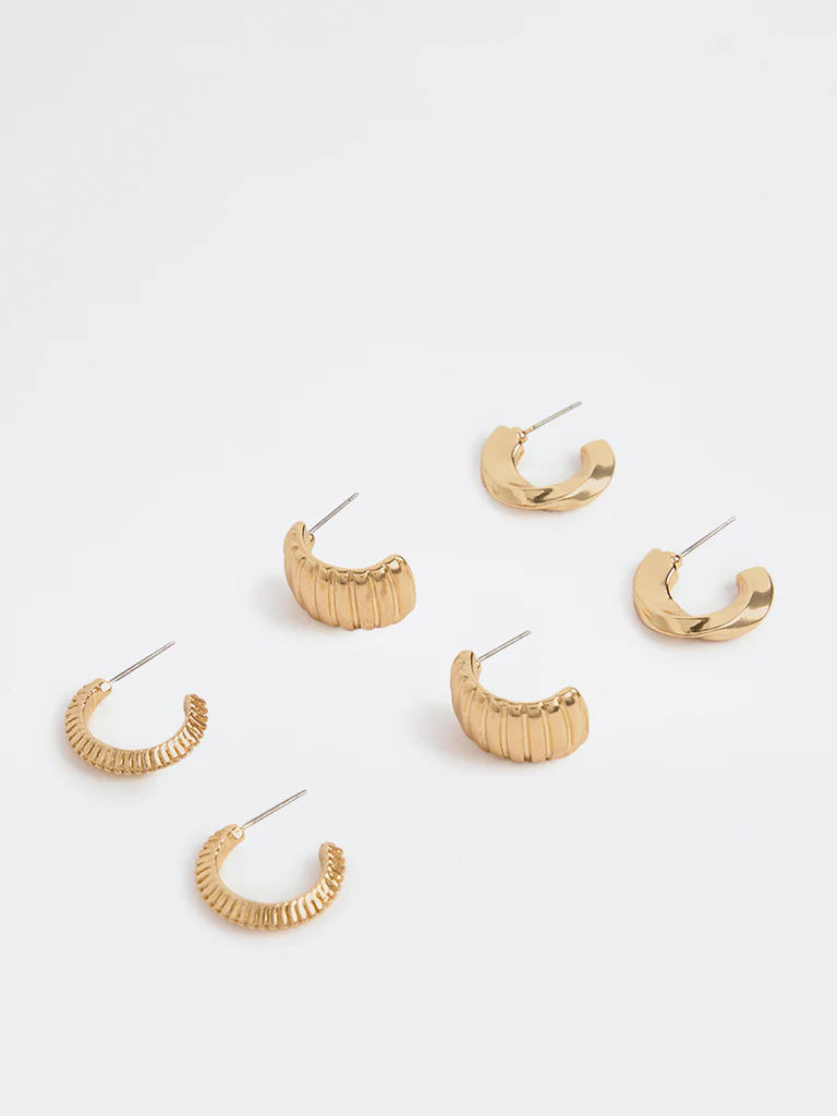 Westside Accessories Gold Textured and Chunky Hoop Earrings (Pack of 3) - Image 2