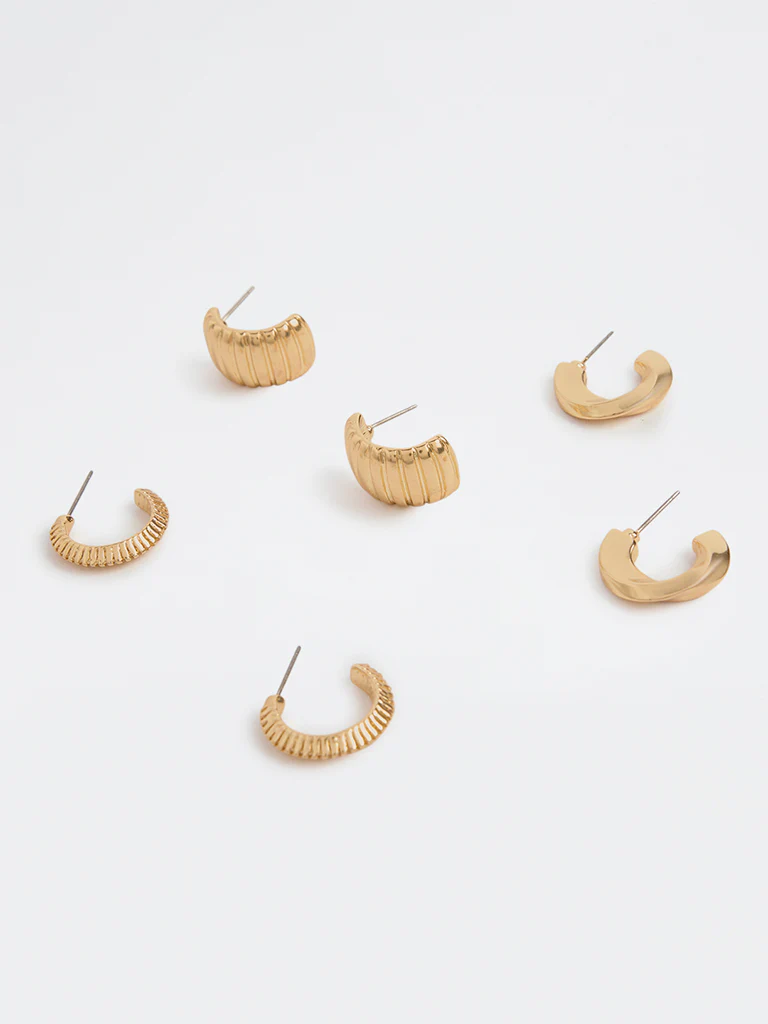 Westside Accessories Gold Textured and Chunky Hoop Earrings (Pack of 3) - Image 3