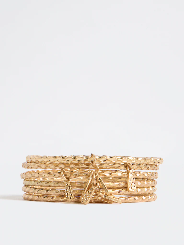 Westside Accessories Gold Textured Bangles - Pack of 6