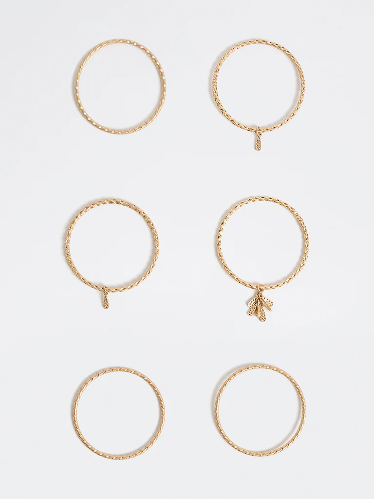 Westside Accessories Gold Textured Bangles - Pack of 6 - Image 2