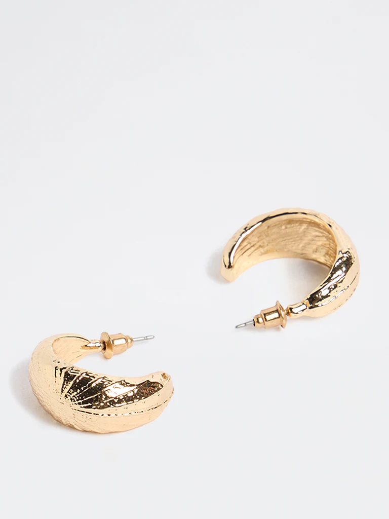 Westside Accessories Gold Textured Half Hoop Earrings - Image 2