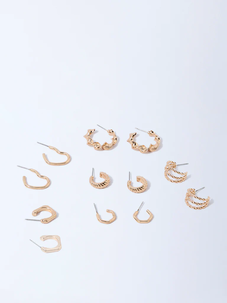 Westside Accessories Gold Textured Hoop Earrings - Pack of 6 - Image 2