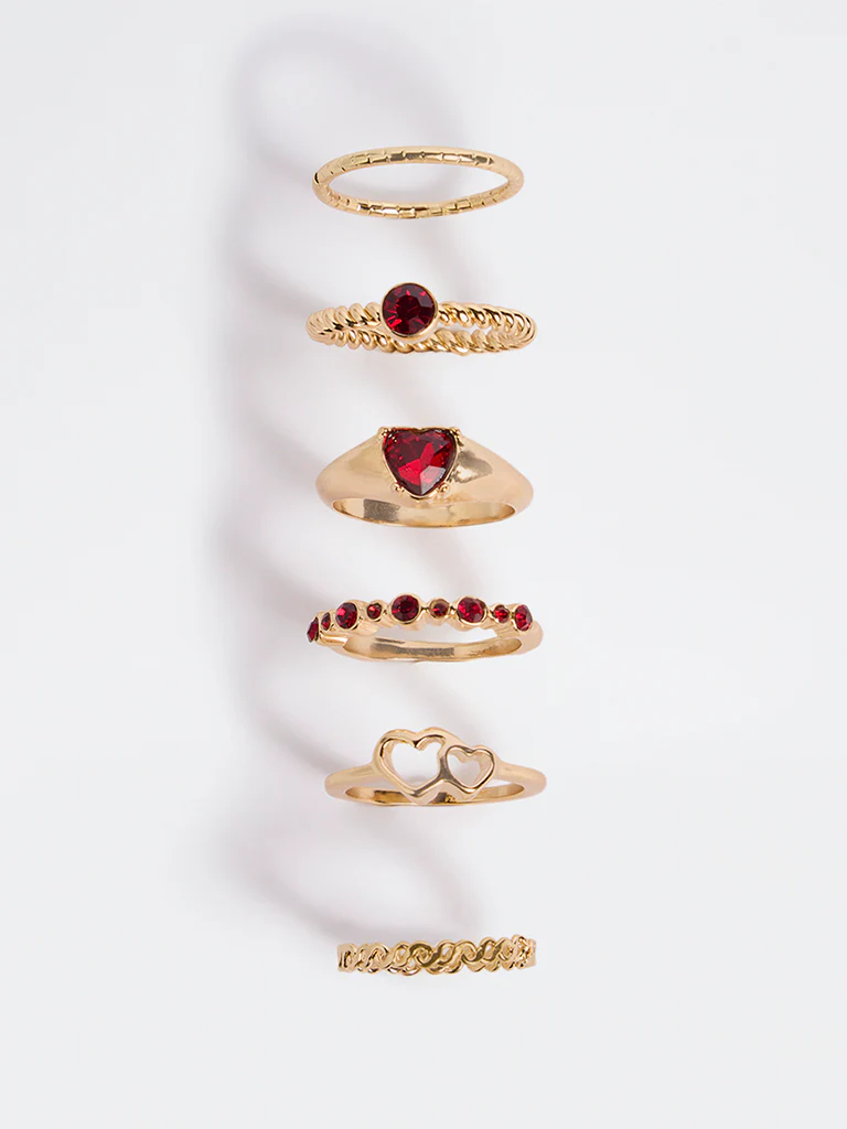 Westside Accessories Gold Textured Rings - Pack of 6 - Image 2