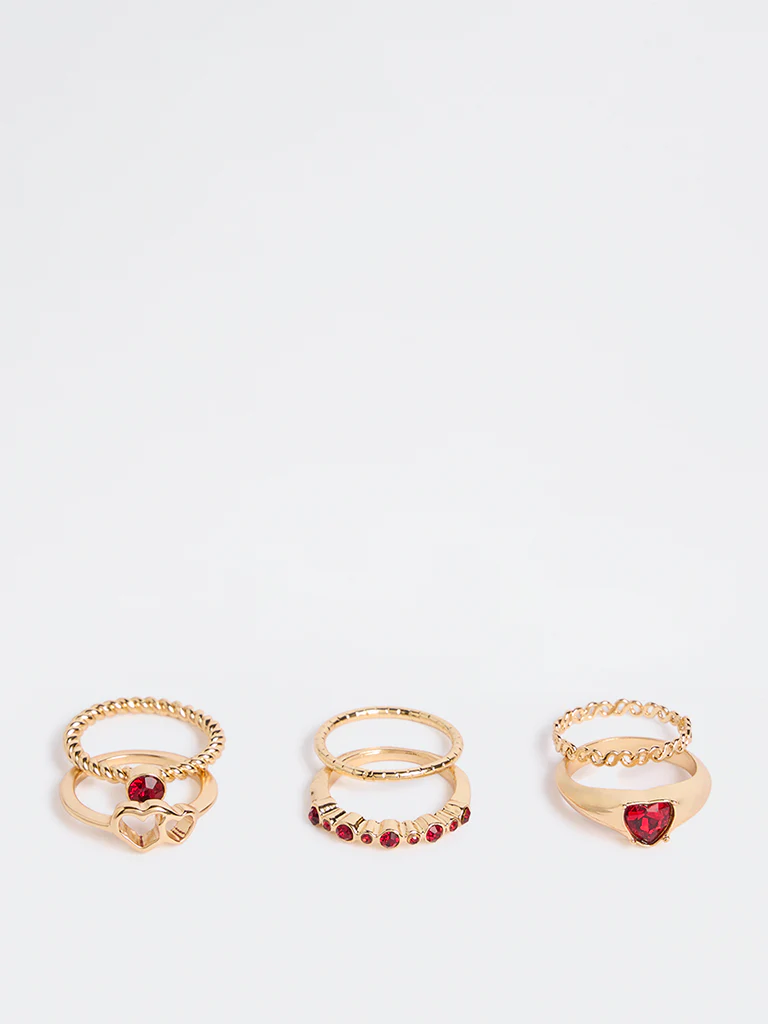 Westside Accessories Gold Textured Rings - Pack of 6 - Image 3
