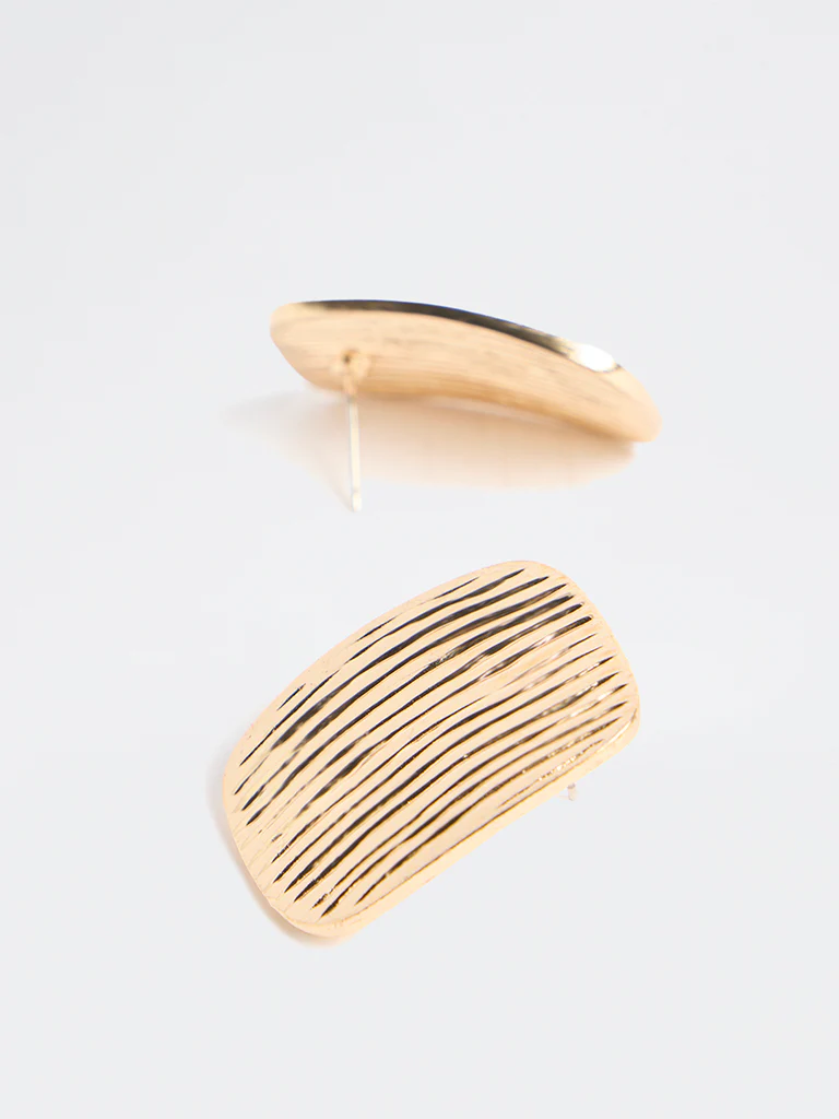 Westside Accessories Gold Textured Square Earrings - Image 3