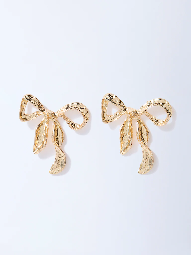 Westside Accessories Gold Textured Statement Bow Earrings