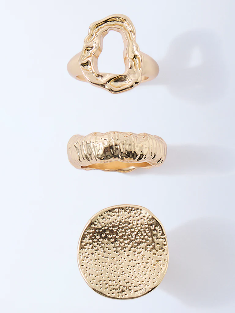Westside Accessories Gold Textured Statement Rings - Pack of 3 - Image 2