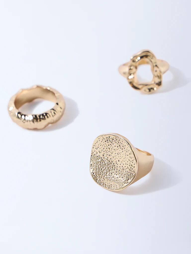 Westside Accessories Gold Textured Statement Rings - Pack of 3 - Image 3