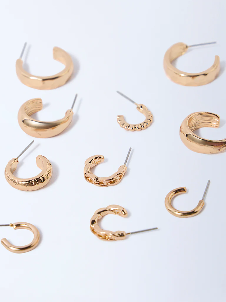 Westside Accessories Gold Thin and Chunky Hoops - Pack of 6 - Image 3