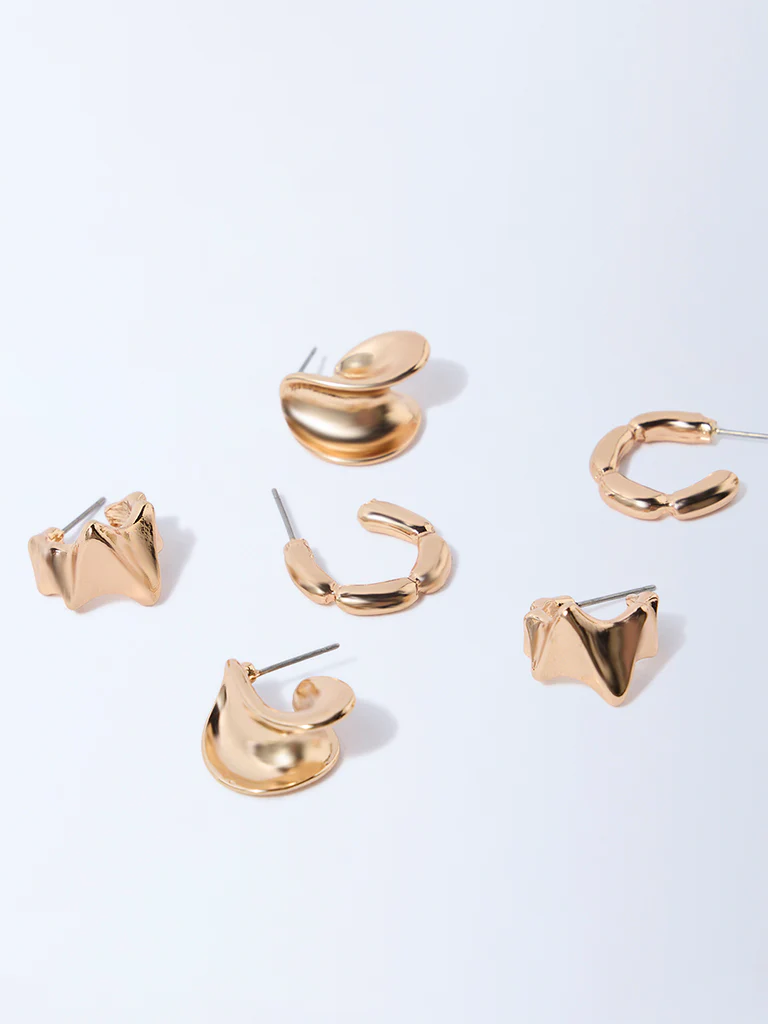 Westside Accessories Gold Think and Chunky Hoops - Pack of 3 - Image 3