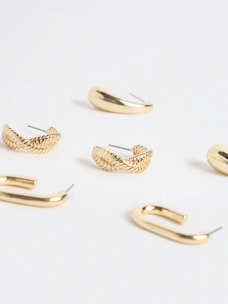 Westside Accessories Gold Trendy Hoop Earrings - Pack of 3 - Image 3