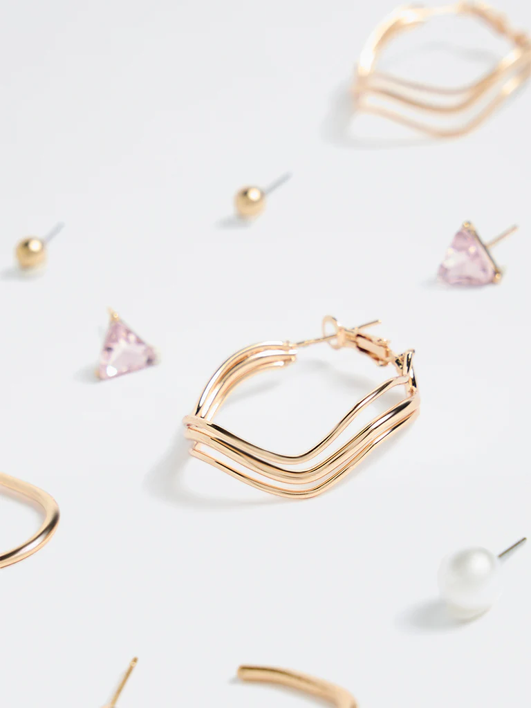 Westside Accessories Gold Trendy Hoop Earrings - Pack of 6 - Image 3