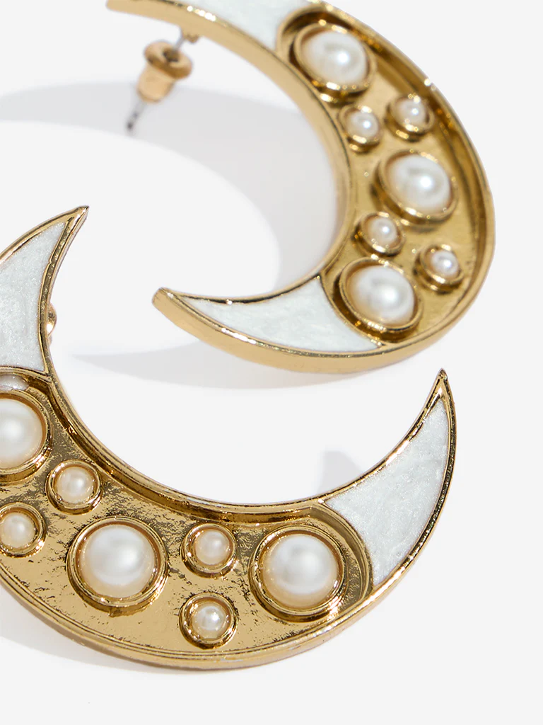 Westside Accessories Gold & White Pearlescent Stud Earrings - Image 3
