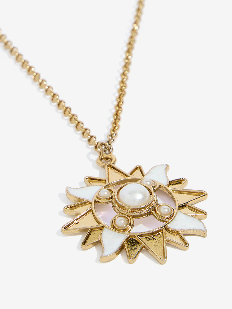 Westside Accessories Gold & White Sun Pendant Necklace - Image 3