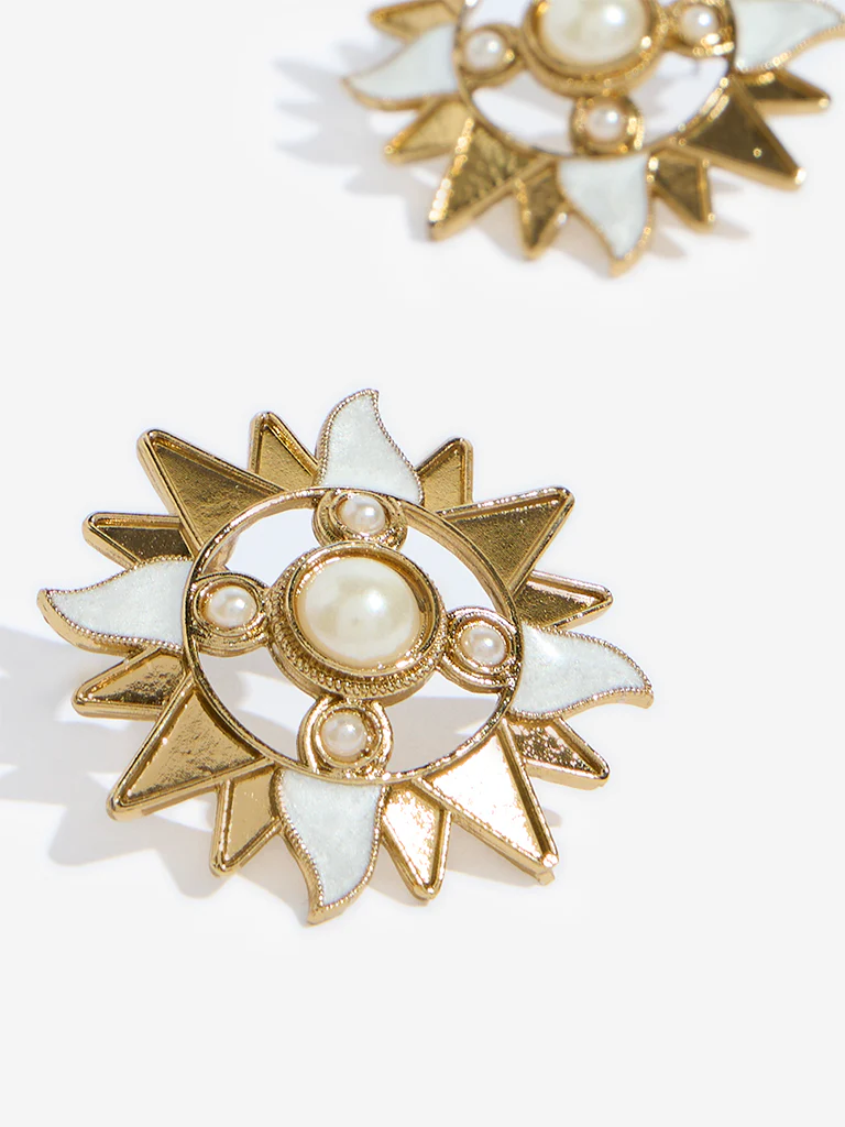 Westside Accessories Gold & White Sun Stud Earrings - Image 3