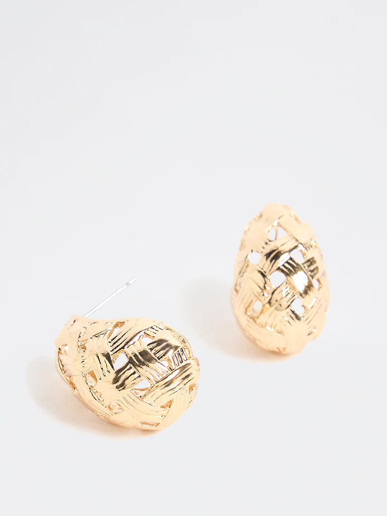 Westside Accessories Gold Woven Textured Drop Earrings - Image 2