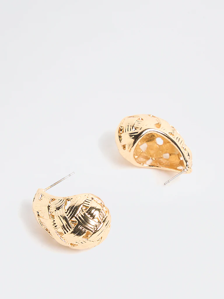 Westside Accessories Gold Woven Textured Drop Earrings - Image 3