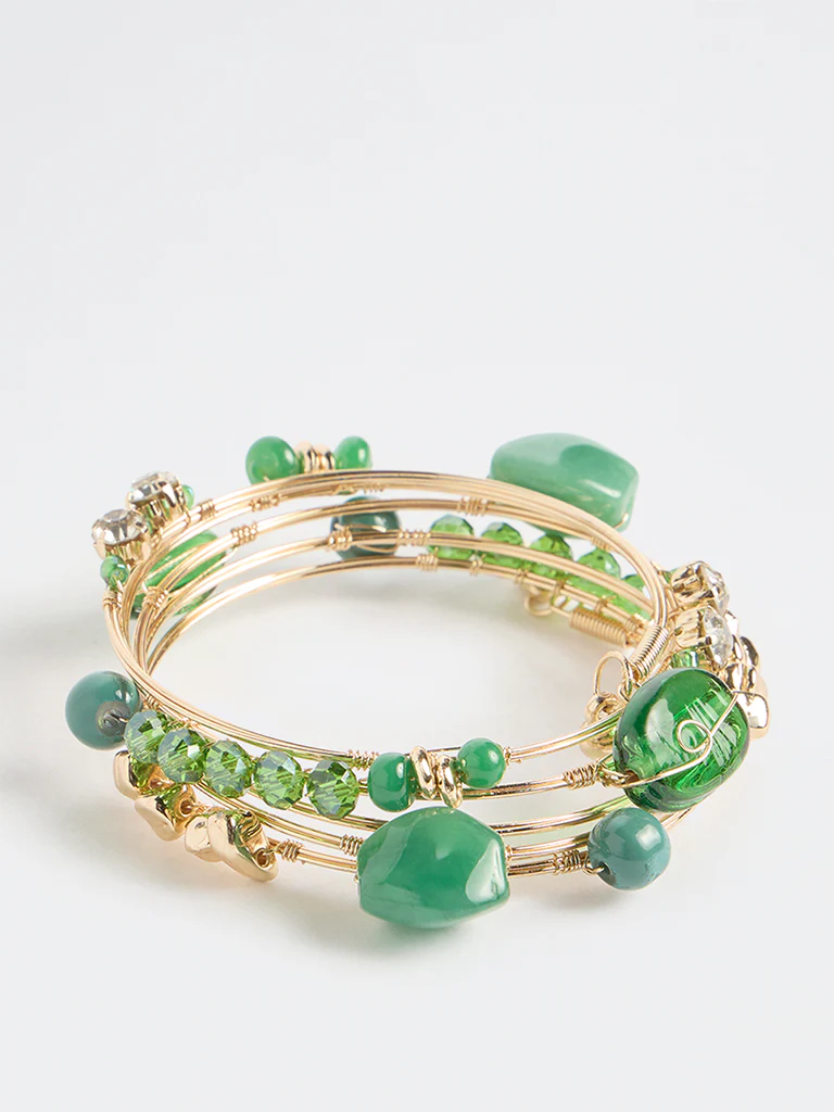 Westside Accessories Green Beaded Coil Bracelet - Image 2