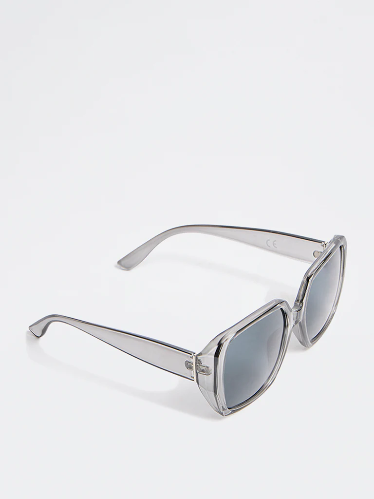 Westside Accessories Grey Transparent Rectangular Sunglasses with Pouch - Image 2
